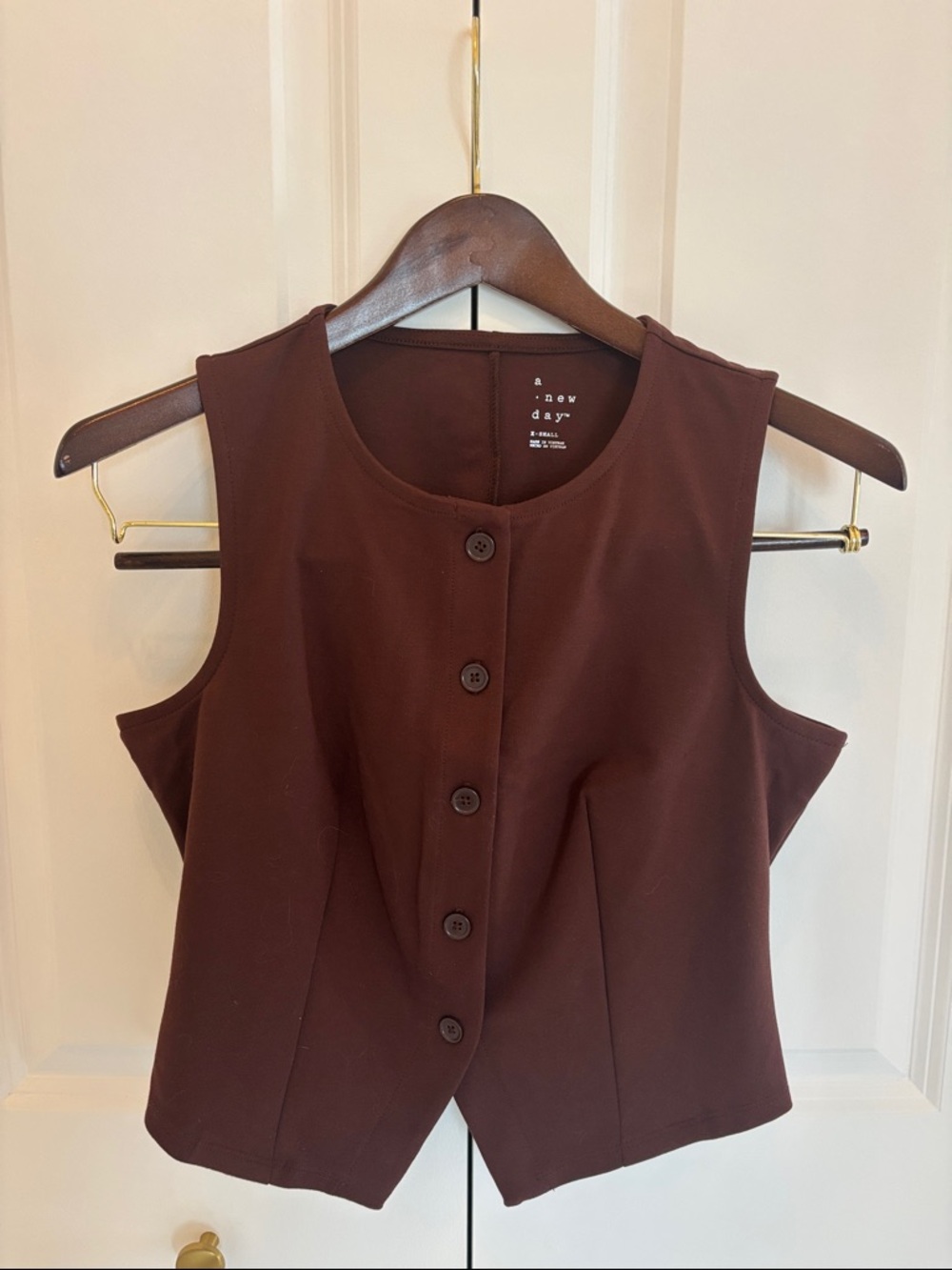 a new day Dark Brown Button-Front Sleeveless Vest Top